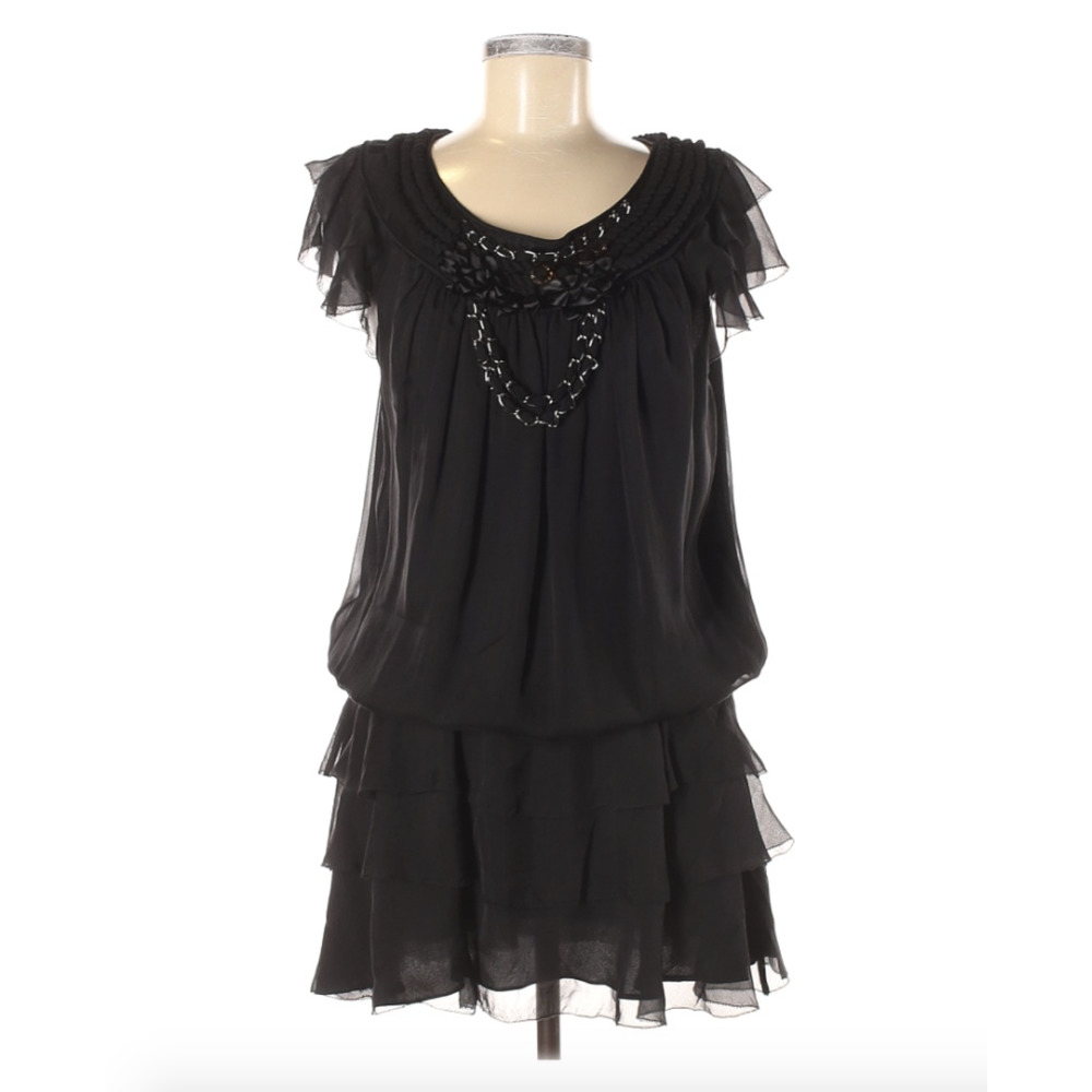 Catherine Malandrino Black  Silk Tiered Dress Sz 8